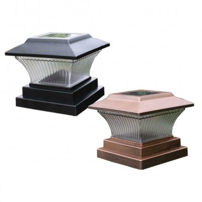 Solar Power LED Pillar Lamp Outdoor Garden Fence Square Lamp Yard Post Cap Lights Column Head Lamp  Black/Gold finish