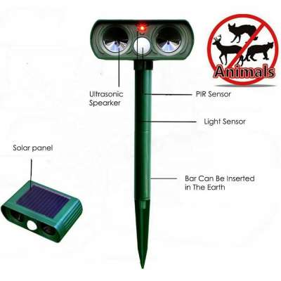 Solar Powered Waterproof Animal Repellent Operated Motion Activated Waterproof Pet  Cat Repellent, Ultrasonic Animal Repeller