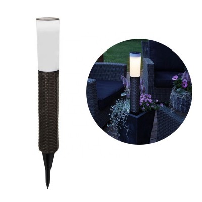 Outdoor solar garden lights solar woven rattan bollard  outdoor garden led landscape post lamp solar rattan bollard lights